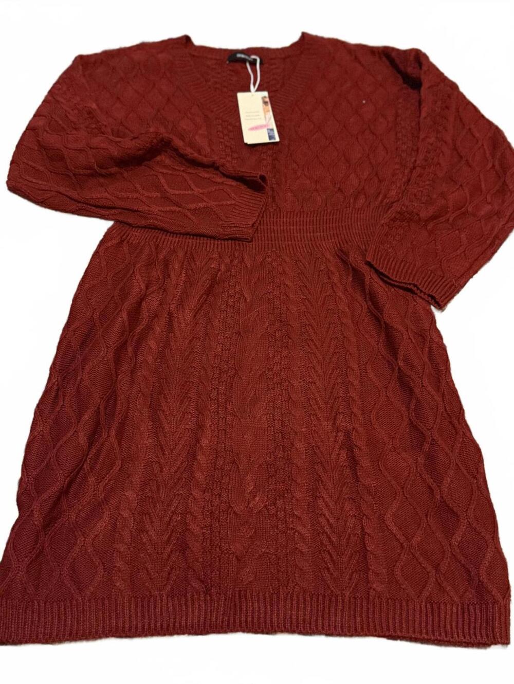 Dokotoo Cable Knit Sweater Dress Maroon Long Sleeve Womens Large NWT